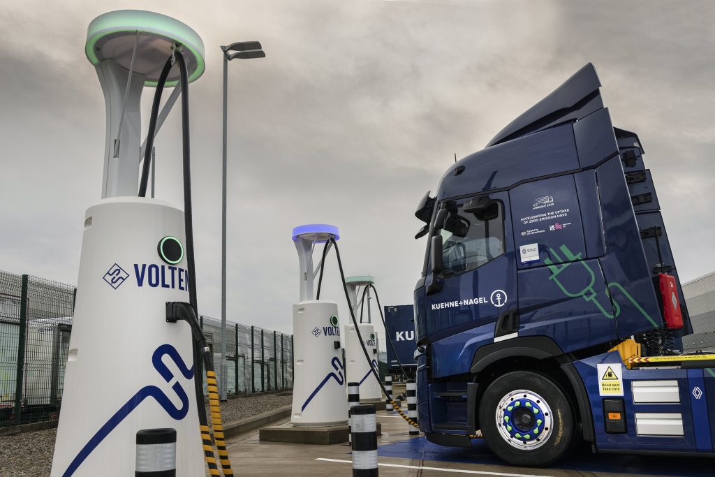 A truck charges up at a Voltempo HyperCharger