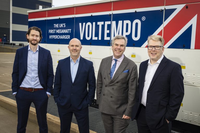 Voltempo's management team at the launch of the first HyperCharger